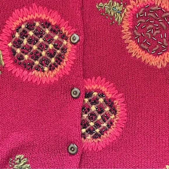 Vintage Cardigan Sweater Susan Bristol L Granny-core Hand Beaded Red Floral Read - Picture 6 of 12